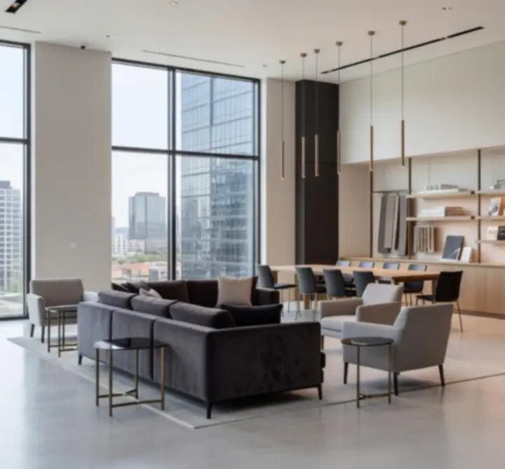 Lobby interior with refined modern furnishings designed by PIPS INTERIORS LTD