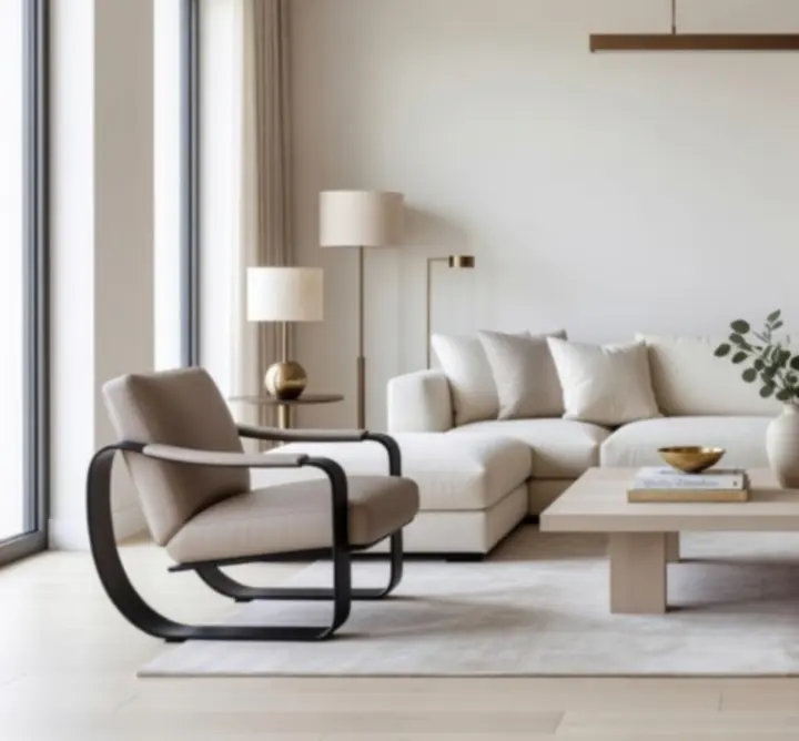 Sophisticated residential interior featuring warm neutral tones and refined detailing.