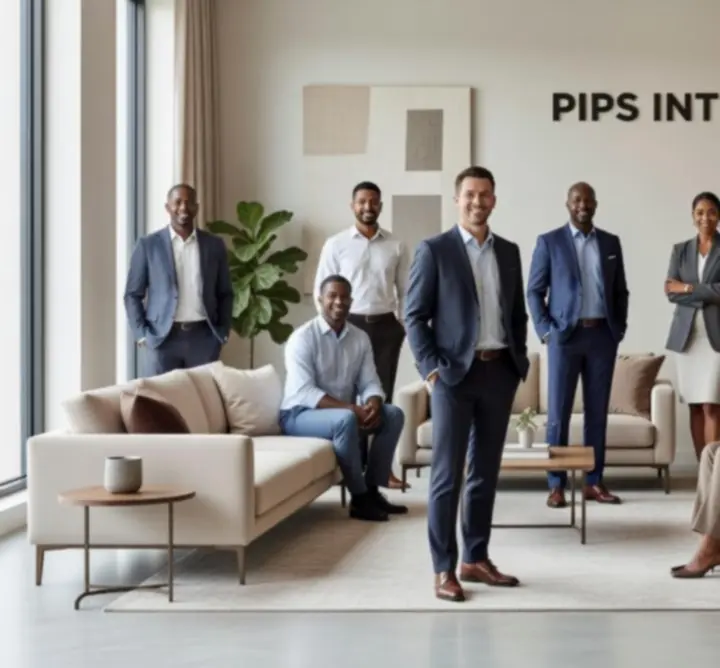 Curated team portrait of PIPS INTERIORS LTD designers and project leaders in a studio setting