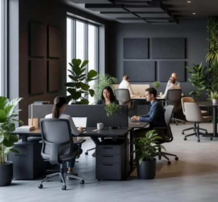Modern open-plan workplace interior designed to promote collaboration and wellbeing